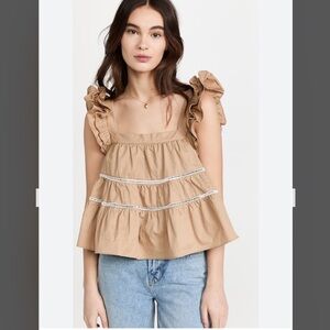 En Saison Edna Tiered Cotton Top sleeveless ruffles square neck bra friendly S